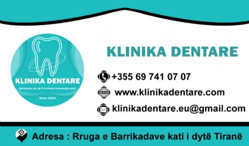 <div>Kontaktoni ne :</div><div>+355 69 741 07 07 </div><div>klinikadentare.eu@gmail.com</div><div>Adresa : Rruga e Barrikadave te Galeria, te ish kinema 17 NÃ«ntori, kati i dytÃ« - TiranÃ«</div>